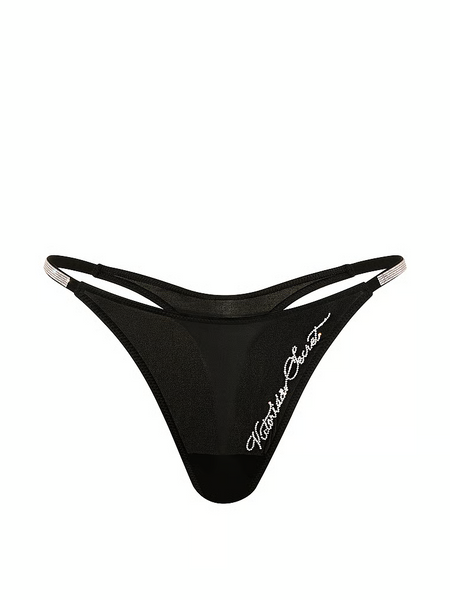 Трусики-стринги Victoria's Secret Shine Script XS, черные 27346394 фото