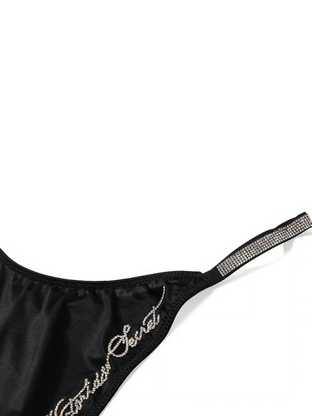 Трусики-стринги Victoria's Secret Shine Script XS, черные 27346394 фото